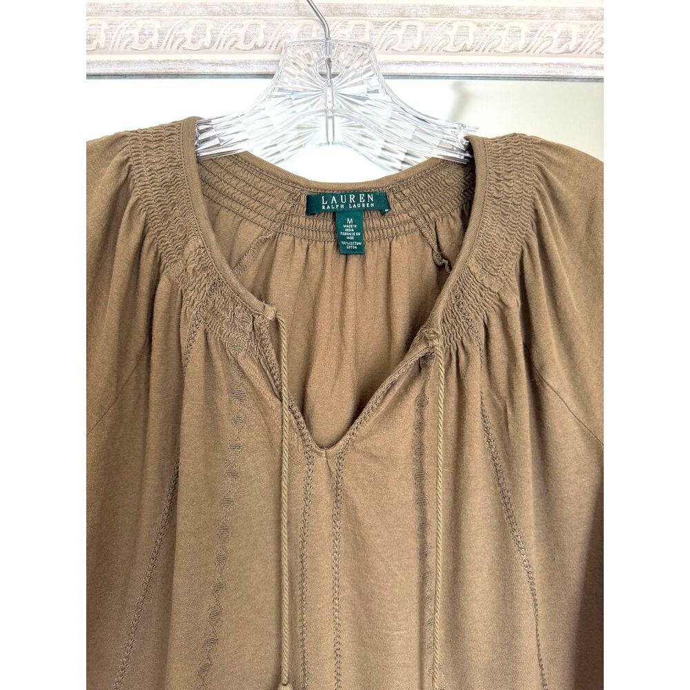 Boho Lauren Ralph Lauren Olive Peasant Top, Minimalist, Quiet Luxury, festival - Picture 4 of 5